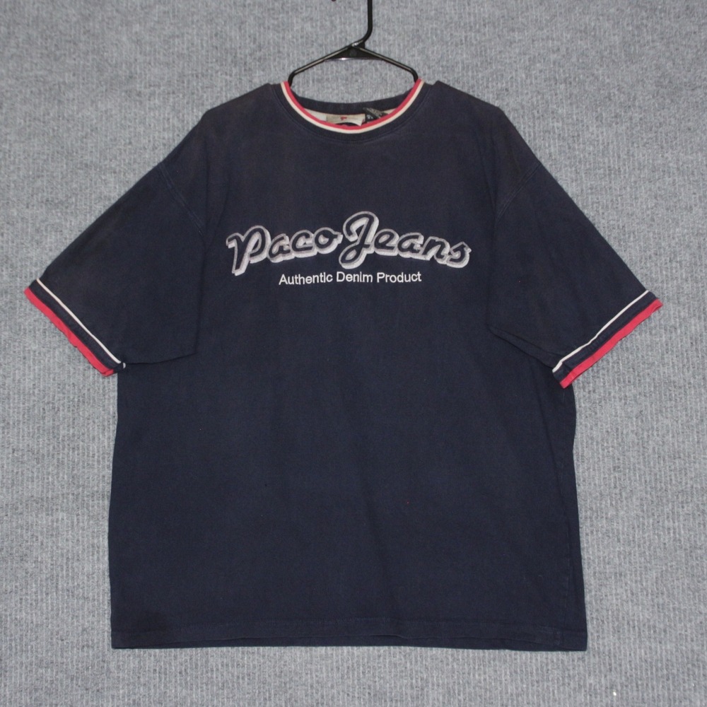 VTG Paco Jeans Mens XL Navy Blue Authentic Denim‎ T Shirt Short Sleeve Hip Hop
